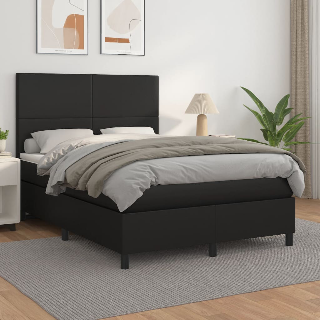 Box Spring Bed with Mattress Black 137x187 cm Double Size Faux Leather