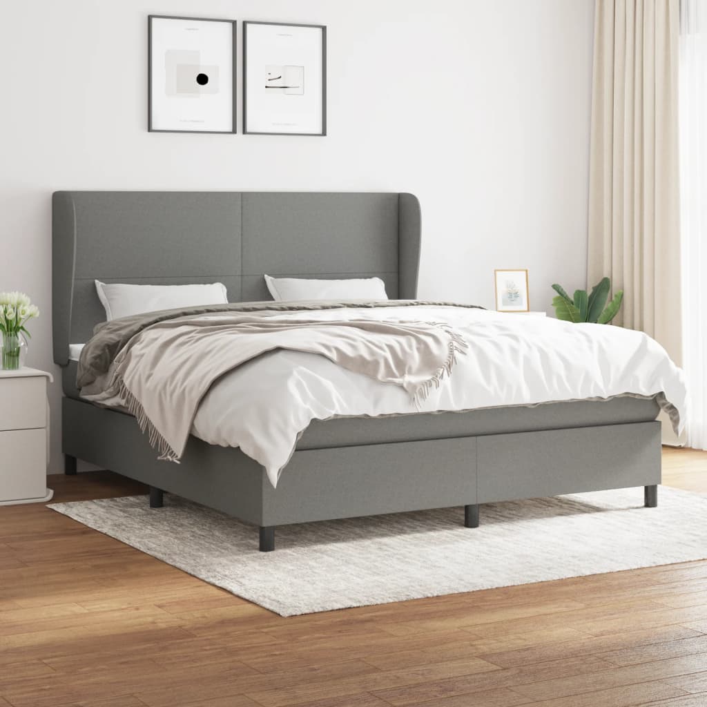 Box Spring Bed with Mattress Dark Grey 153x203 cm Queen Size Fabric