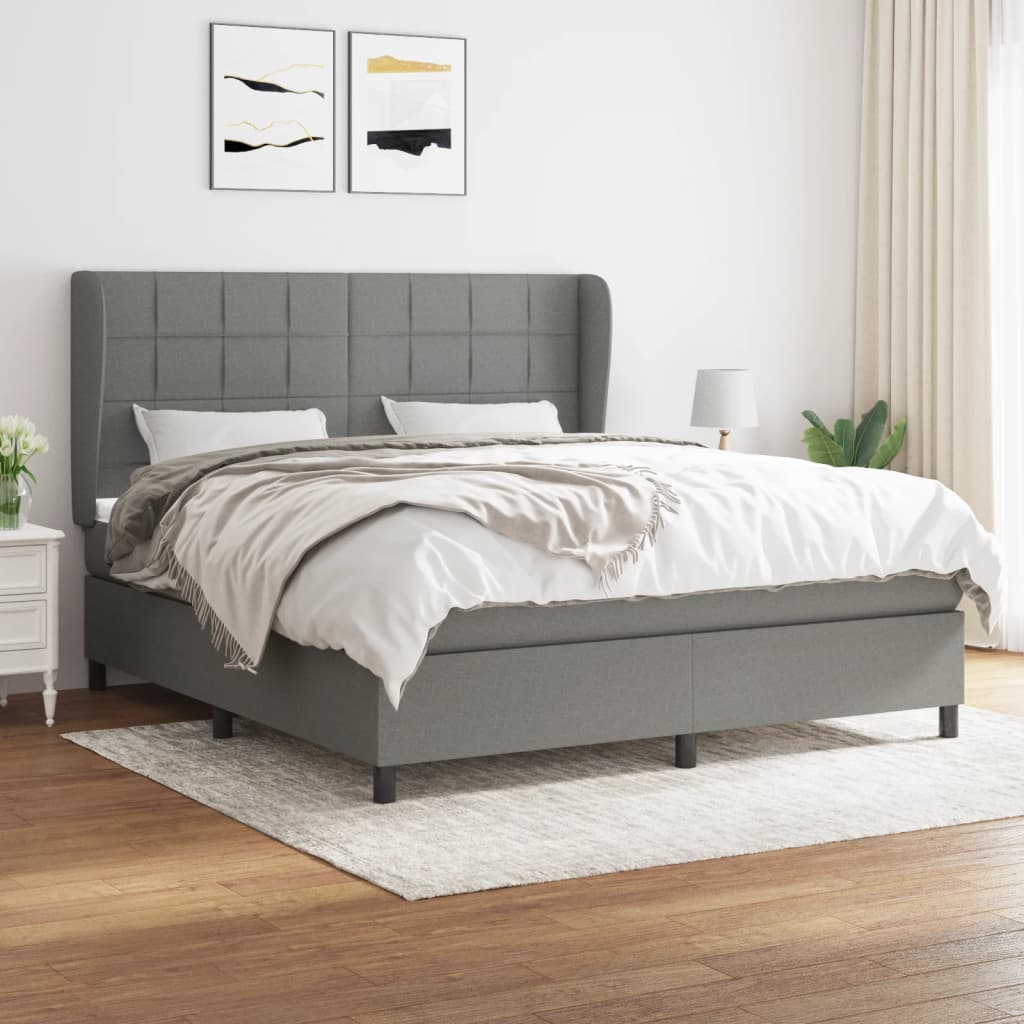 Box Spring Bed with Mattress Dark Grey 153x203 cm Queen Size Fabric