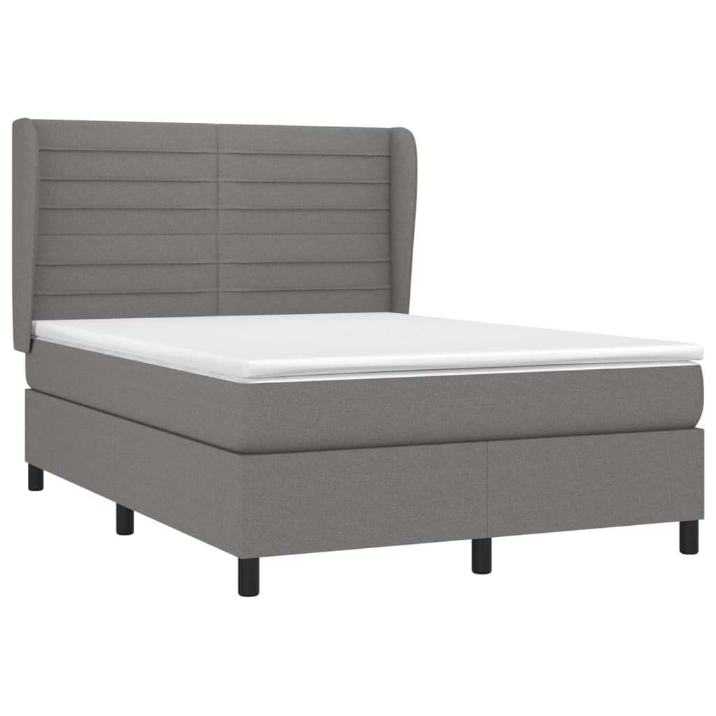 Box Spring Bed with Mattress Dark Grey 137x187 cm Double Size Fabric