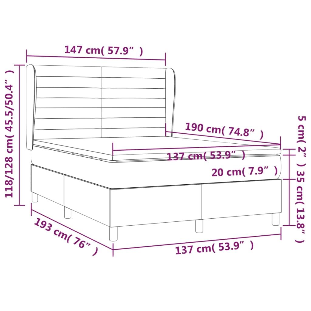 Box Spring Bed with Mattress Dark Grey 137x187 cm Double Size Fabric