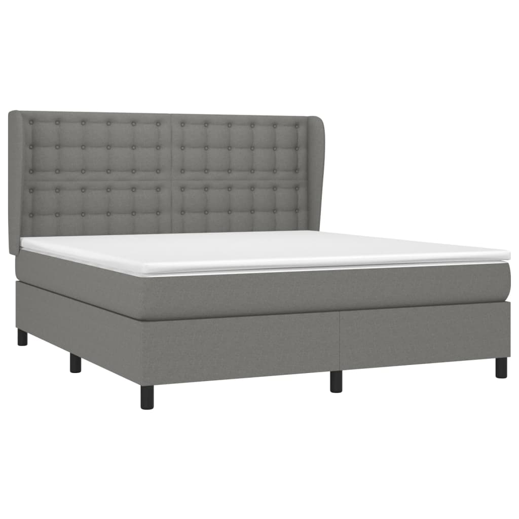 Box Spring Bed with Mattress Dark Grey 153x203 cm Queen Size Fabric