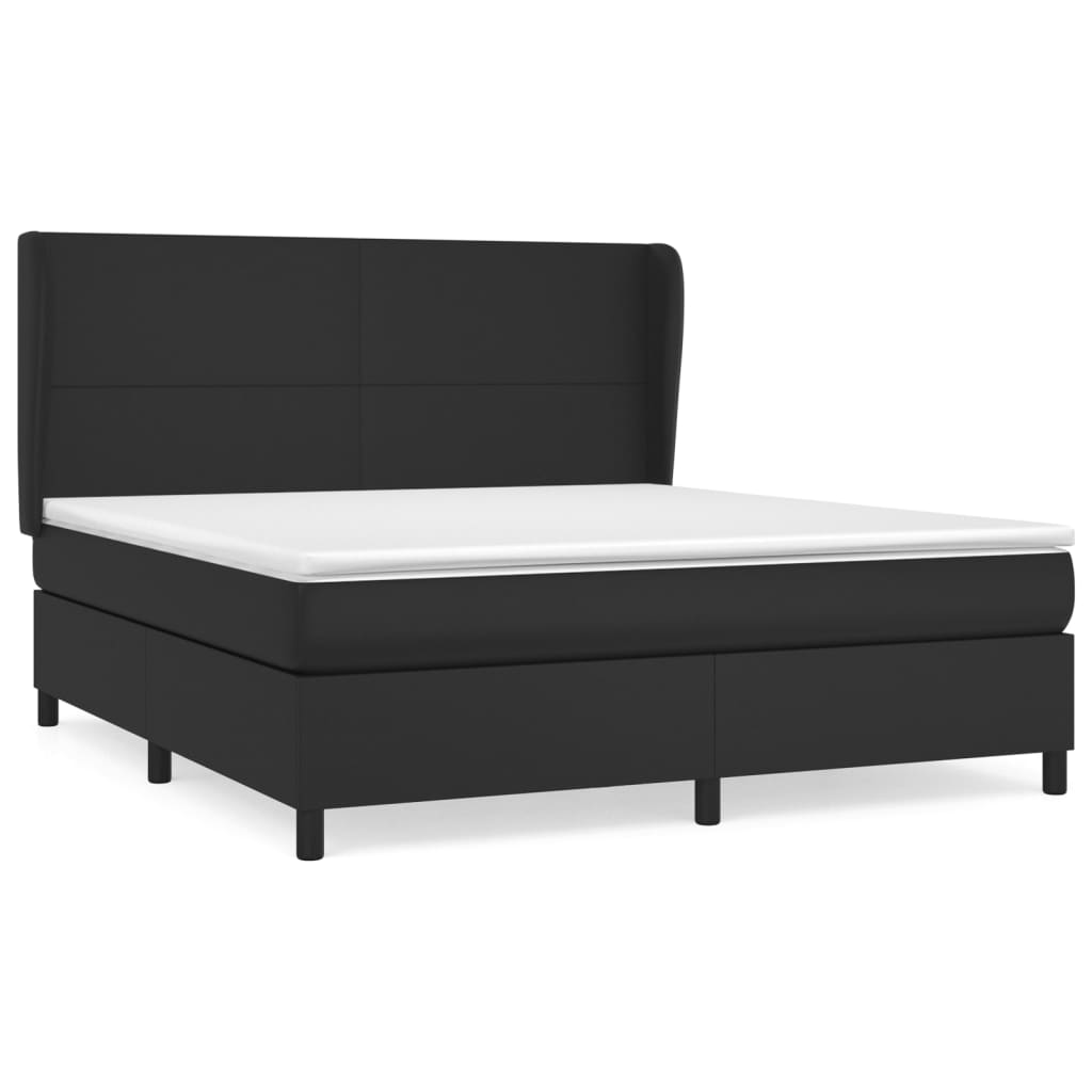 Box Spring Bed with Mattress Black 153x203 cm Queen Size Faux Leather