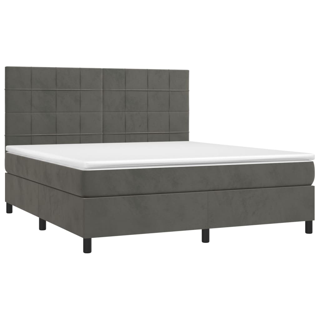 Box Spring Bed with Mattress&LED Dark Grey 153x203 cm Queen Size Velvet