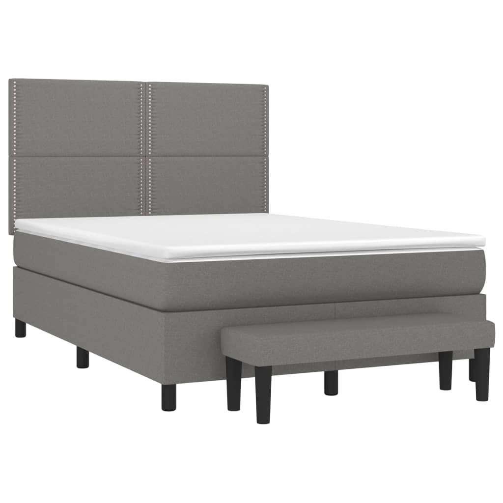 Box Spring Bed with Mattress Dark Grey 137x187 cm Double Size Fabric