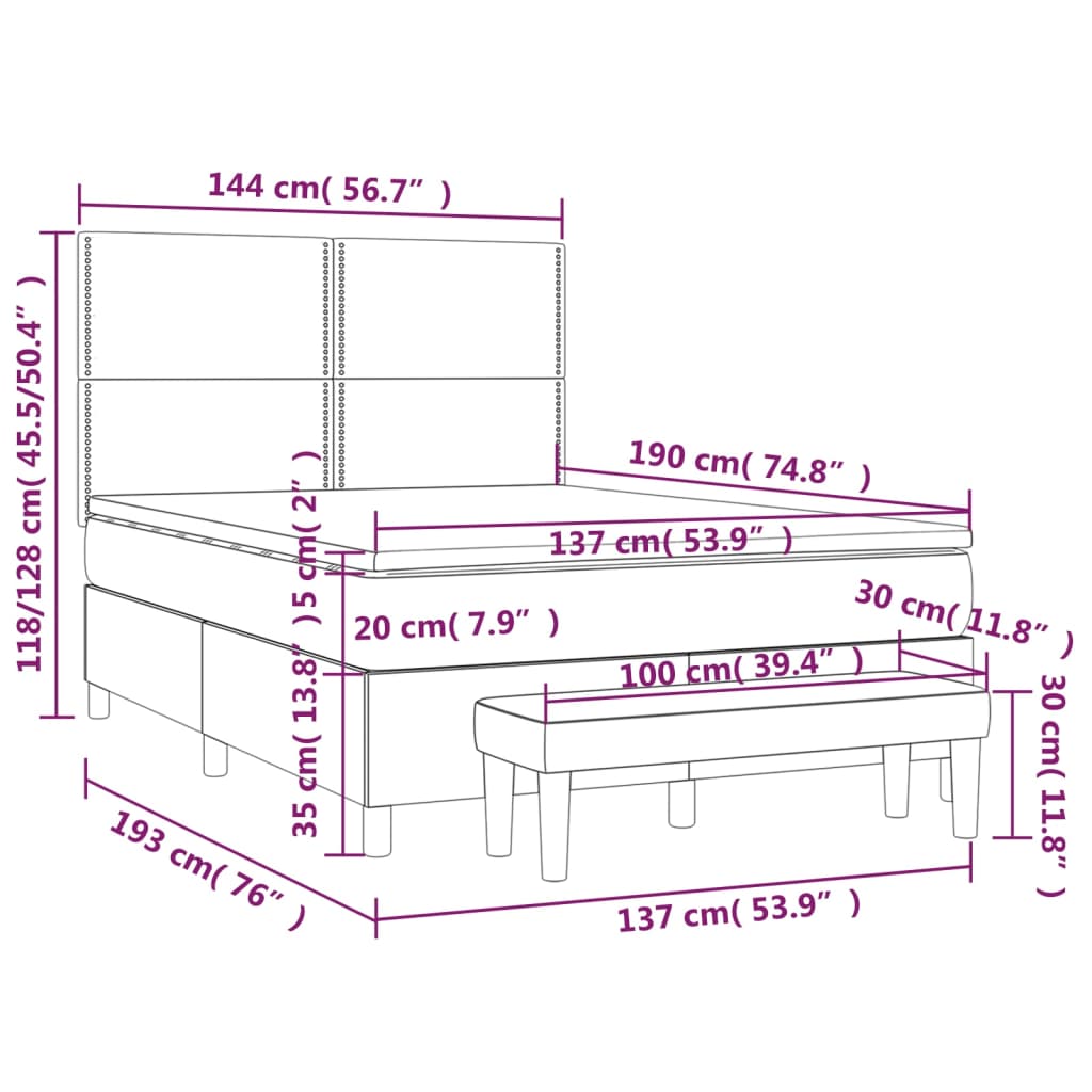 Box Spring Bed with Mattress Dark Grey 137x187 cm Double Size Fabric