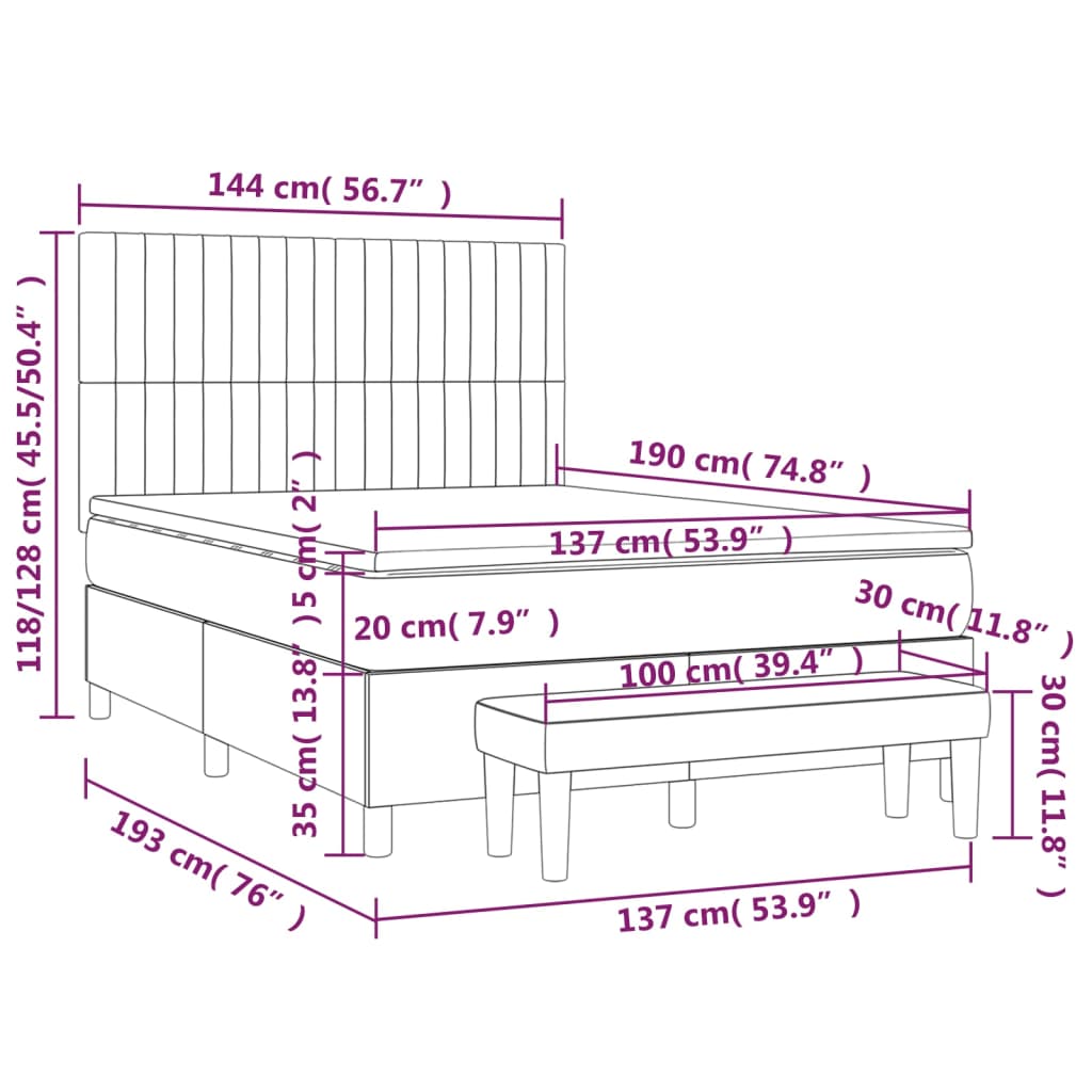 Box Spring Bed with Mattress Dark Grey 137x187 cm Double Size Fabric