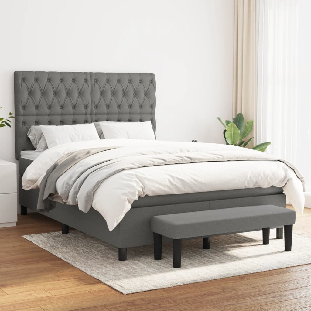 Box Spring Bed with Mattress Dark Grey 137x187 cm Double Size Fabric