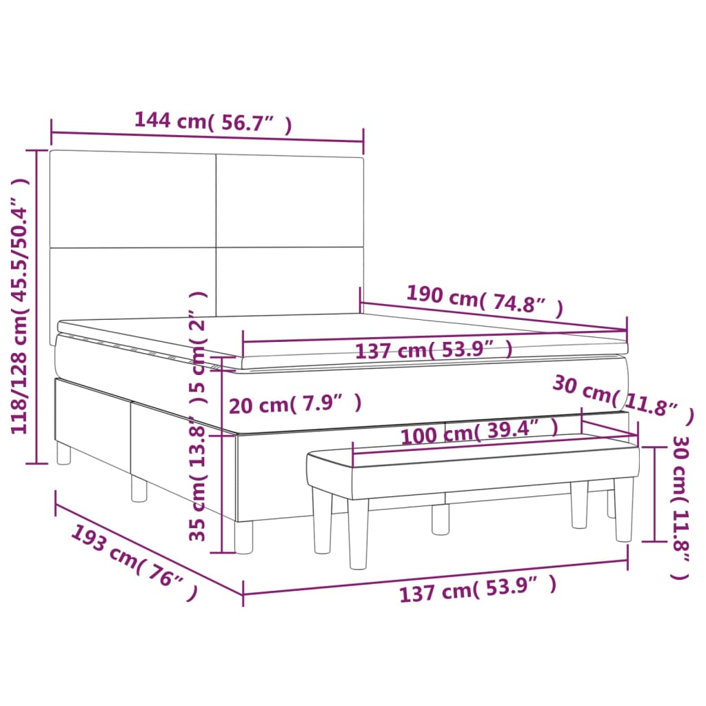 Box Spring Bed with Mattress Black 137x187 cm Double Size Faux Leather