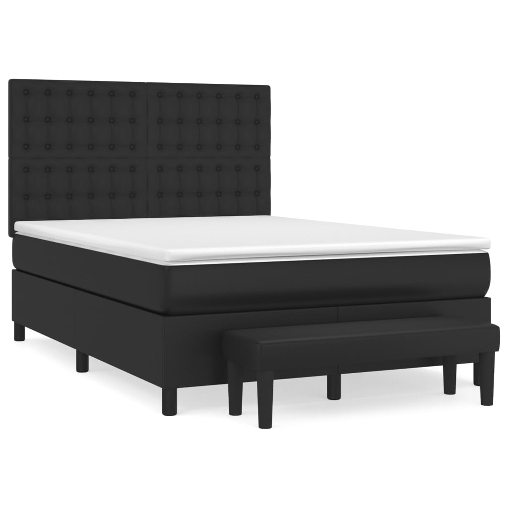 Box Spring Bed with Mattress Black 137x187 cm Double Size Faux Leather