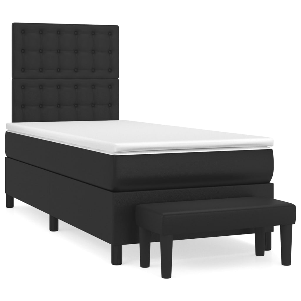 Box Spring Bed with Mattress Black 106x203 cm King Single Size Faux Leather