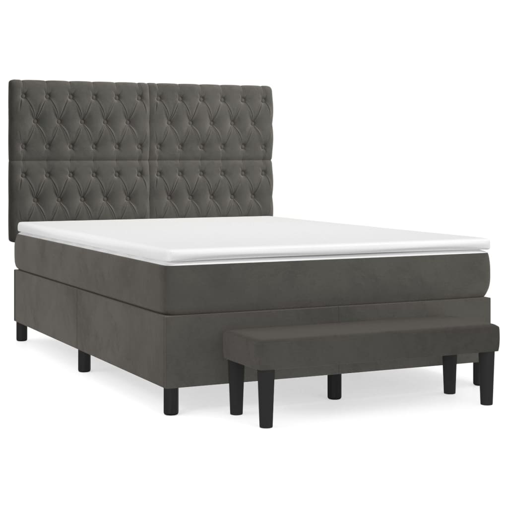 Box Spring Bed with Mattress Dark Grey 137x187 cm Double Size Velvet