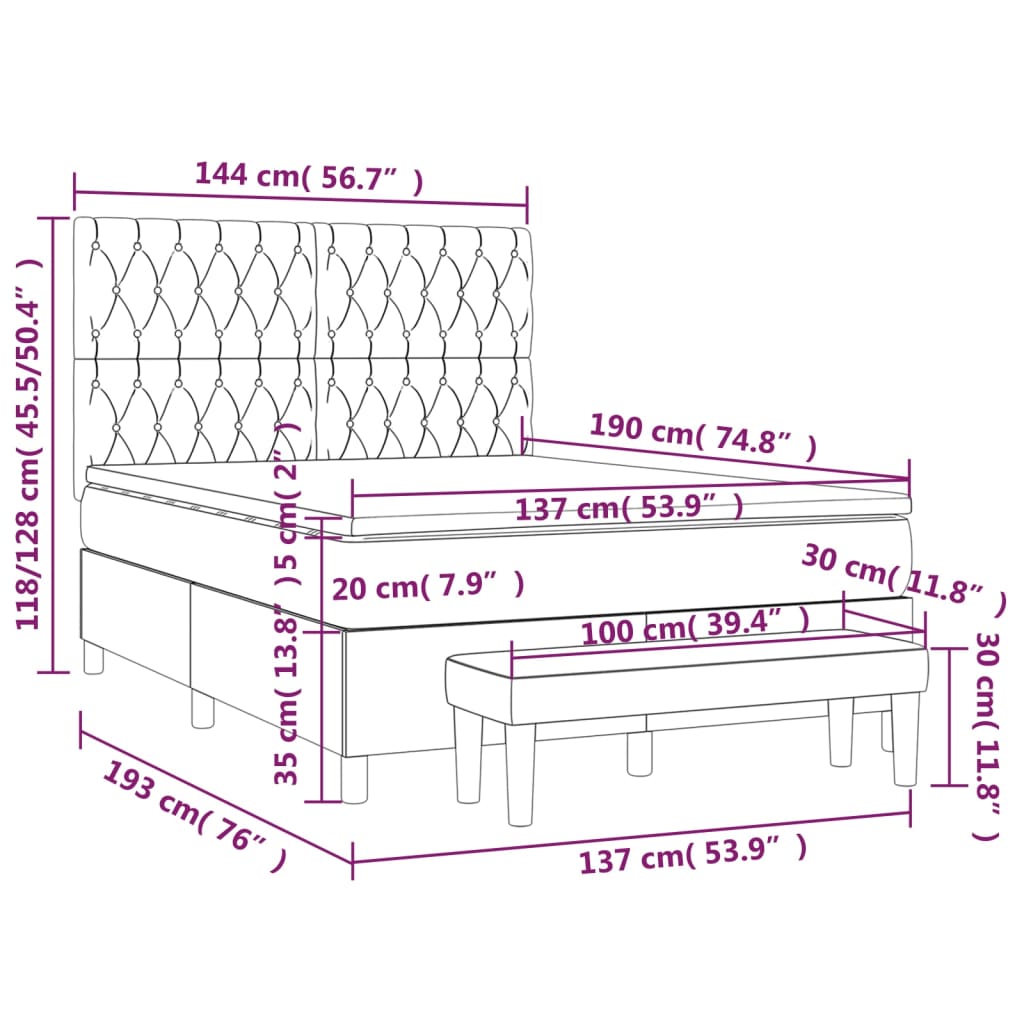 Box Spring Bed with Mattress Dark Grey 137x187 cm Double Size Velvet