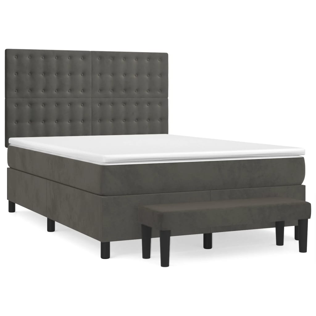 Box Spring Bed with Mattress Dark Grey 137x187 cm Double Size Velvet