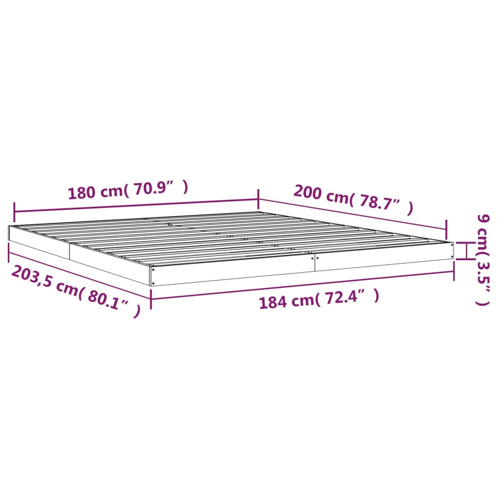 Bed Frame without Mattress White 183x203 cm King Solid Wood Pine