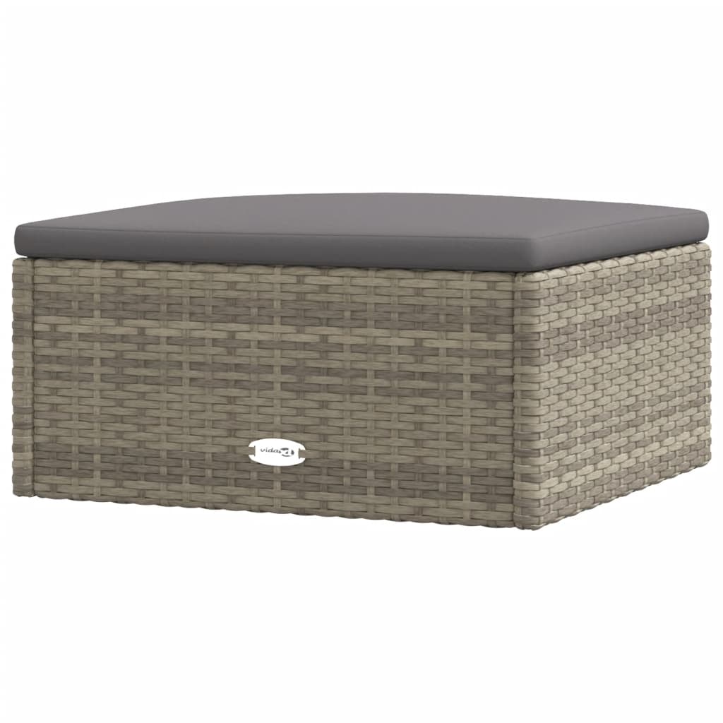 Garden Footstool with Cushion Grey Poly Rattan