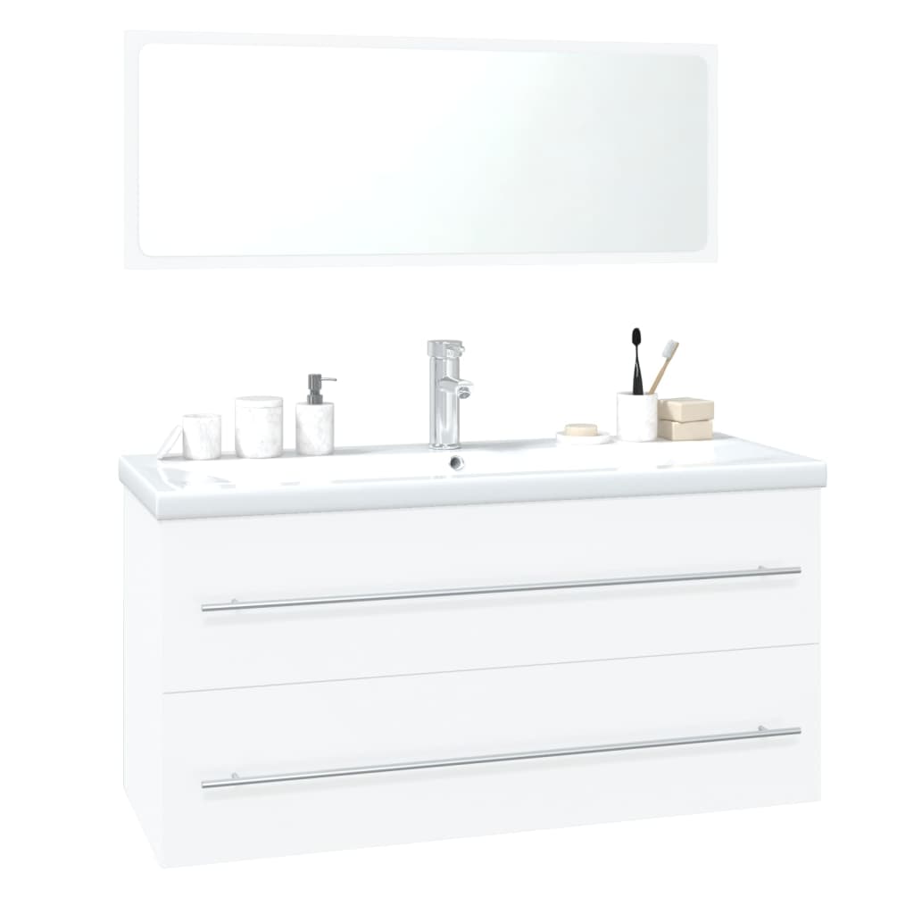 Bathroom Furniture Set High Gloss White Engineered Wood