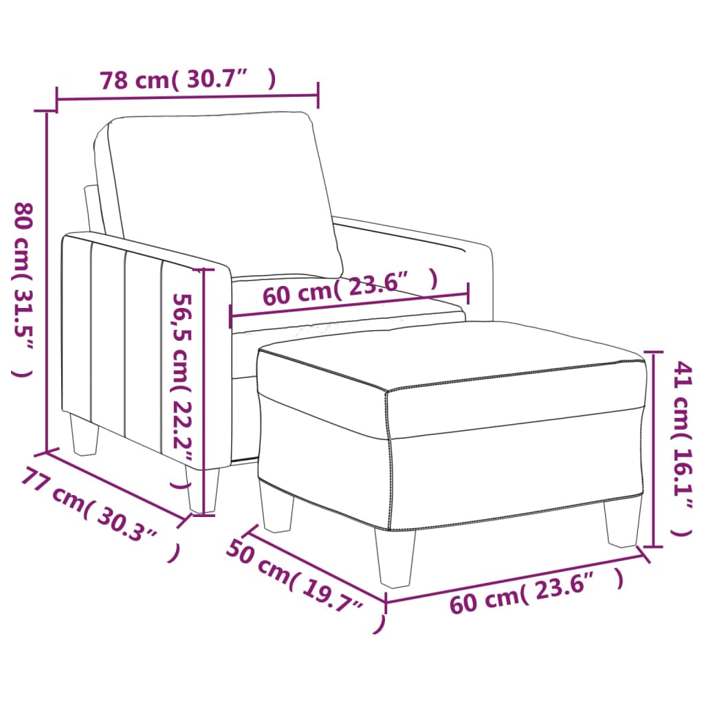 Sofa Chair with Footstool Cappuccino 60 cm Faux Leather