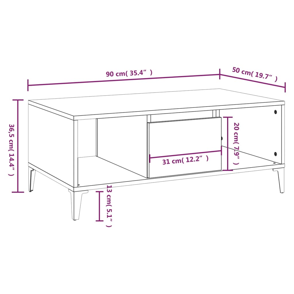 Coffee Table Brown Oak 90x50x36.5 cm Engineered Wood