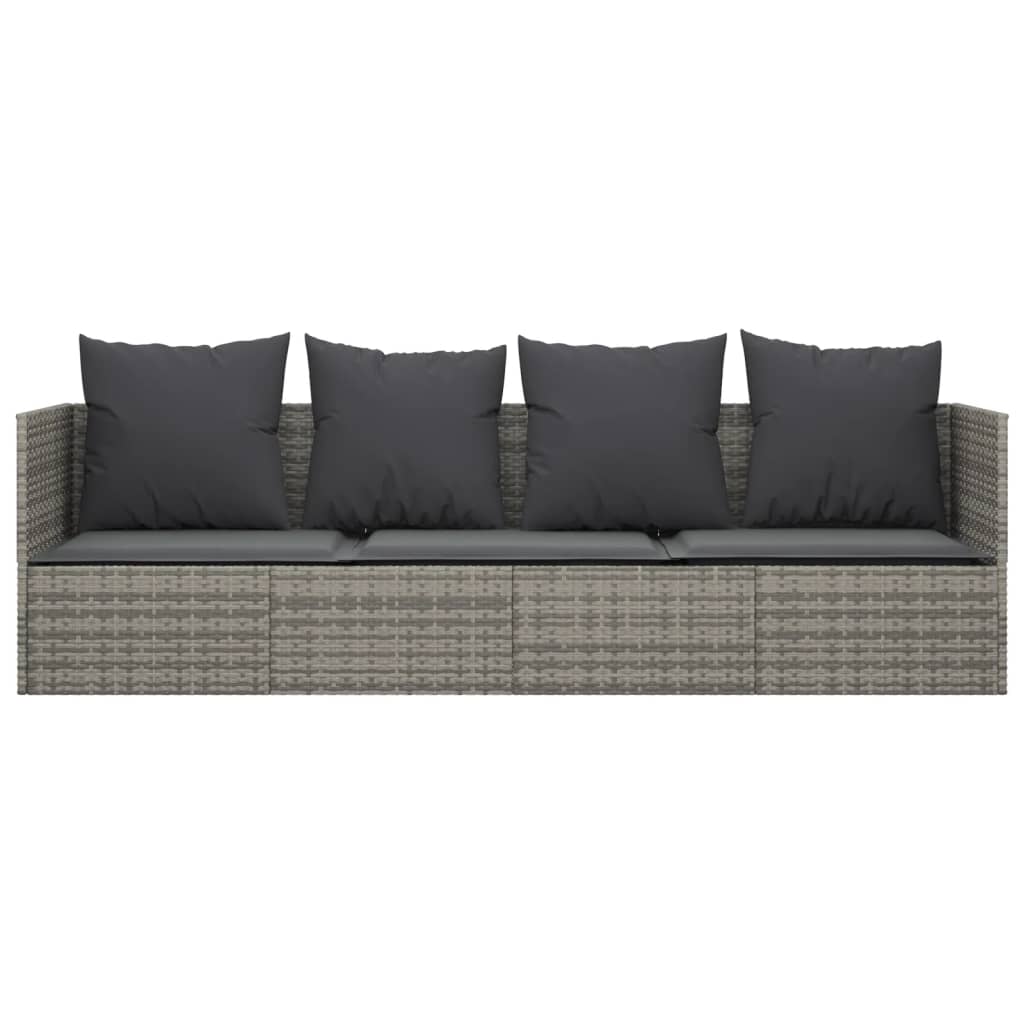 Outdoor Lounge Bed with Cushions Grey Poly Rattan