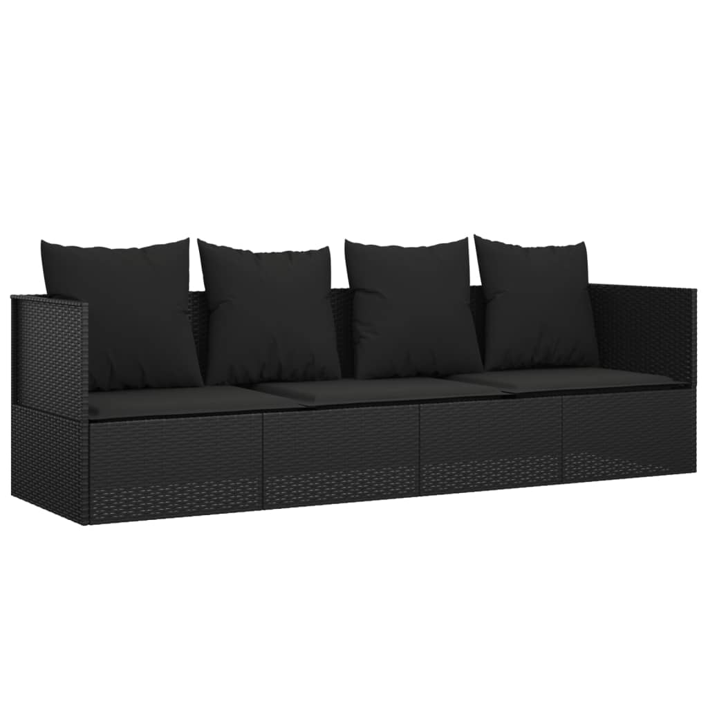 Outdoor Lounge Bed with Cushions Black Poly Rattan