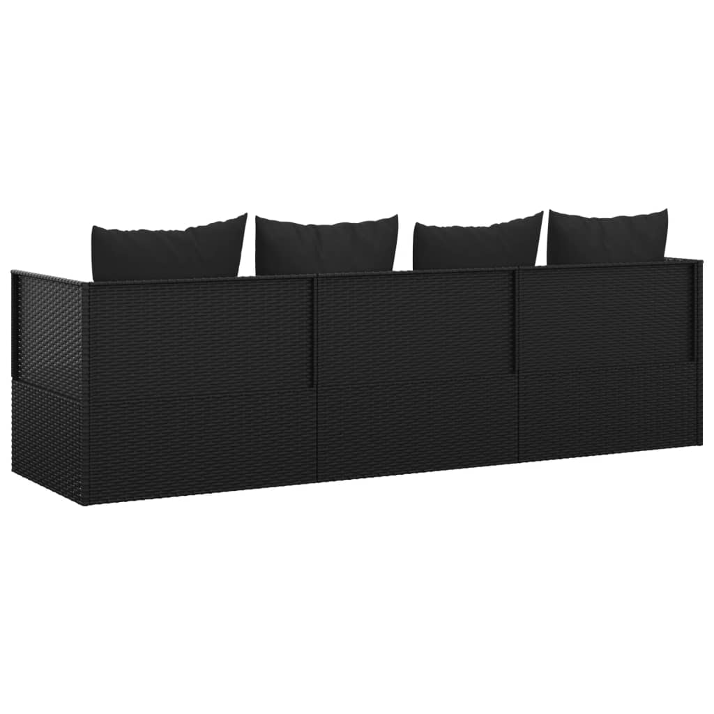 Outdoor Lounge Bed with Cushions Black Poly Rattan