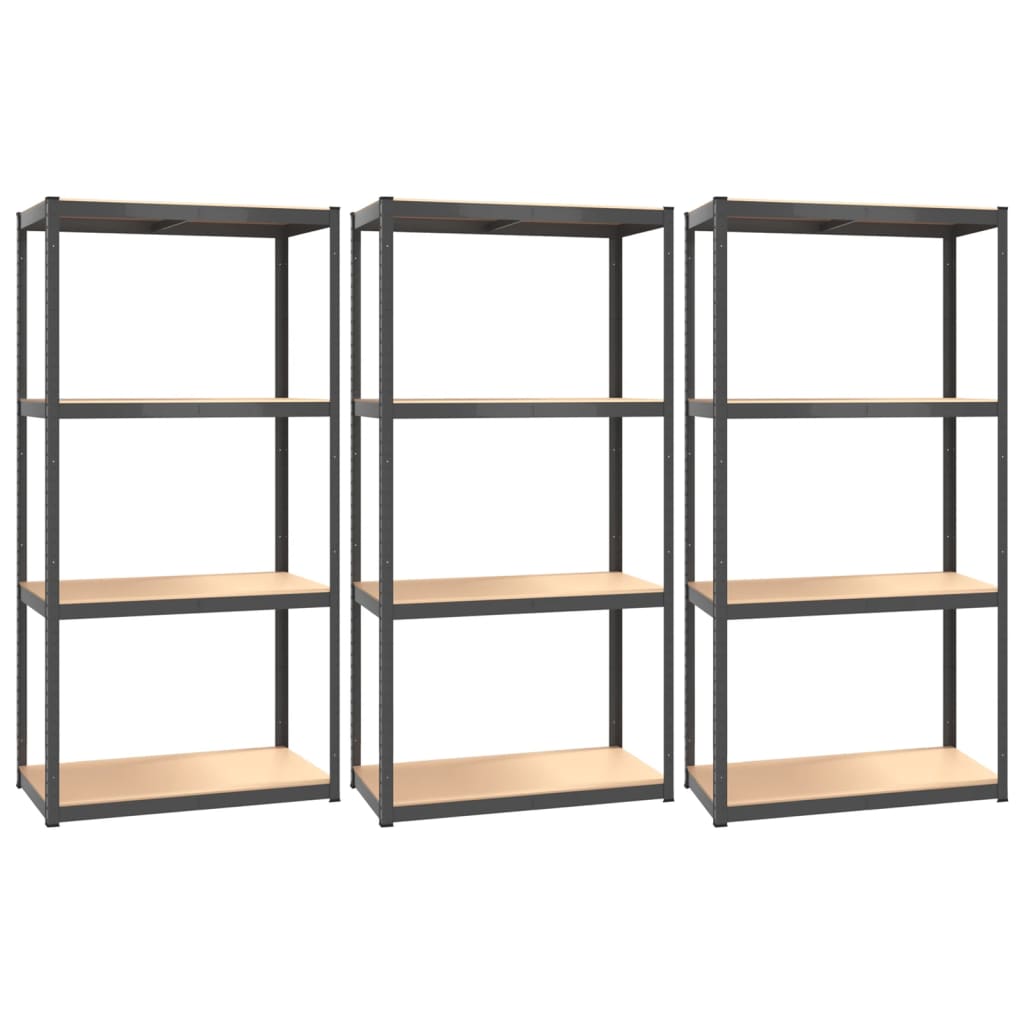 4-Layer Shelves 3 pcs Anthracite Steel&Engineered Wood