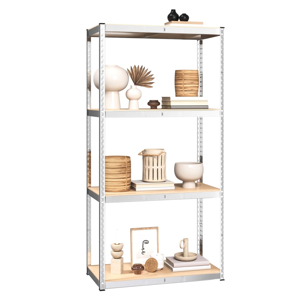 4-Layer Shelves 2 pcs Silver Steel&Engineered Wood