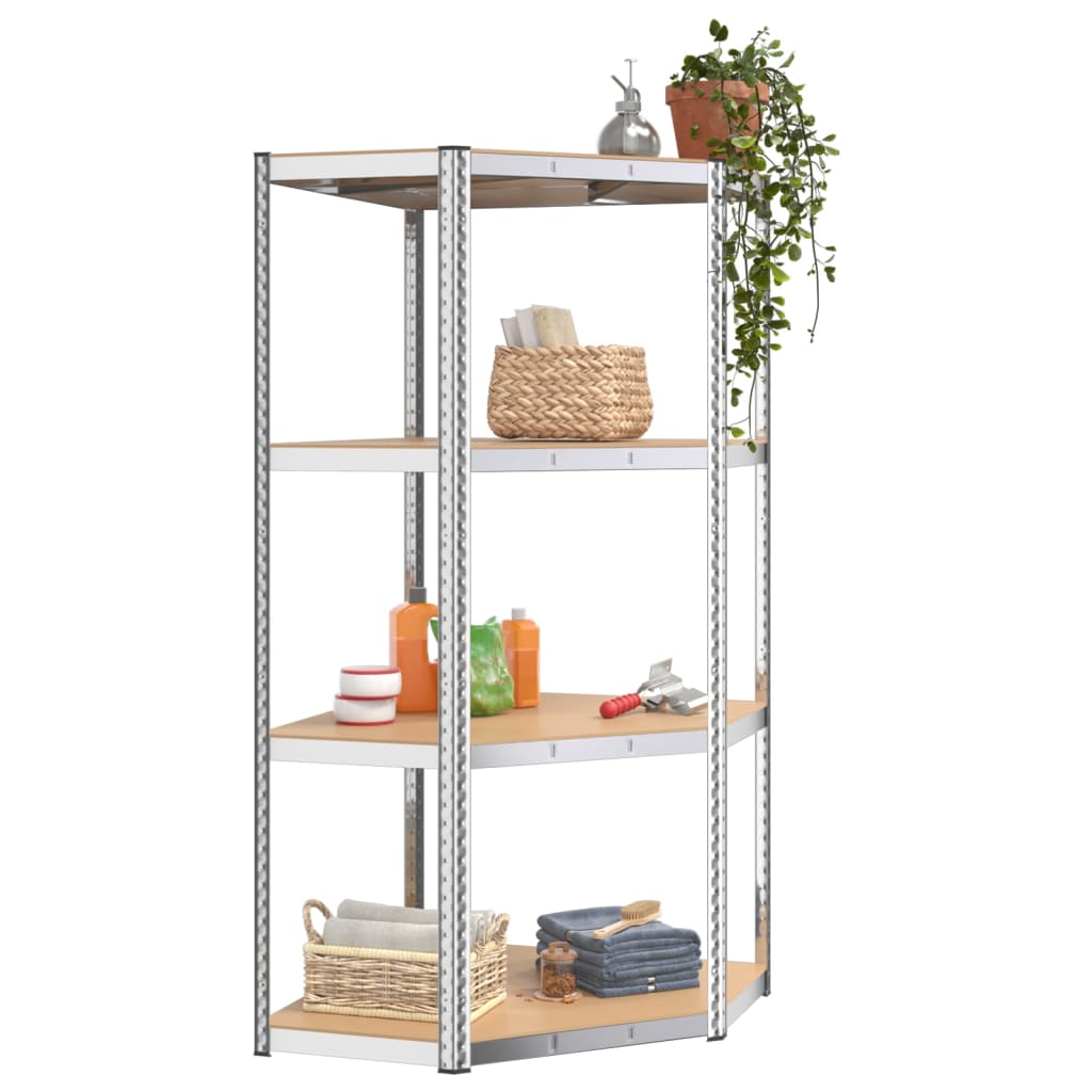 4-Layer Shelves 2 pcs Silver Steel&Engineered Wood