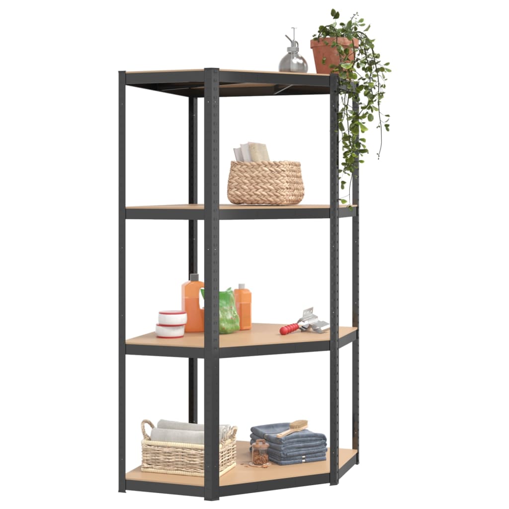 4-Layer Shelves 2 pcs Anthracite Steel&Engineered Wood