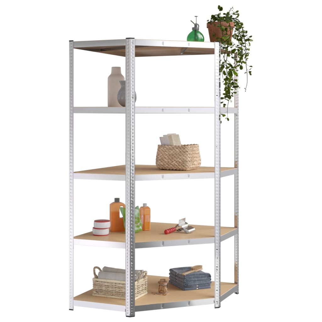 5-Layer Shelves 2 pcs Silver Steel and Engineered Wood