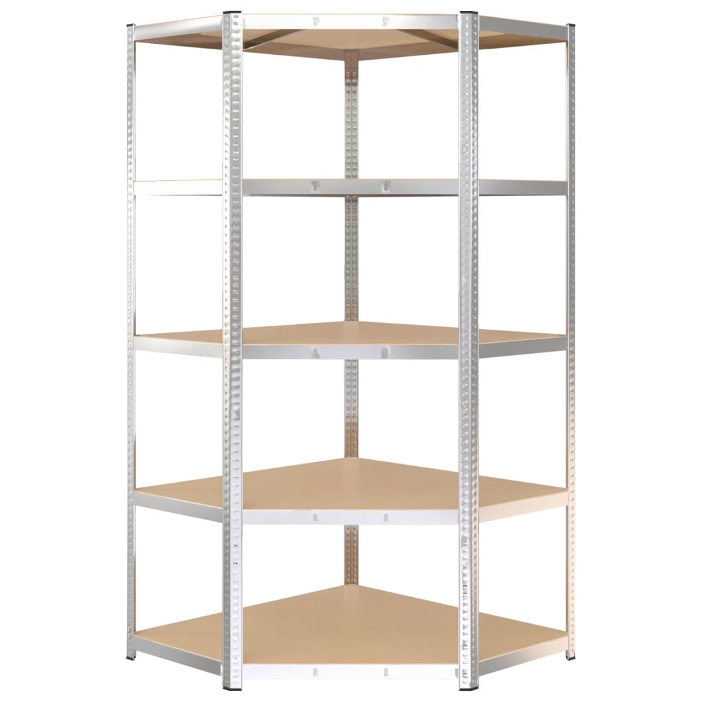 5-Layer Shelves 2 pcs Silver Steel and Engineered Wood