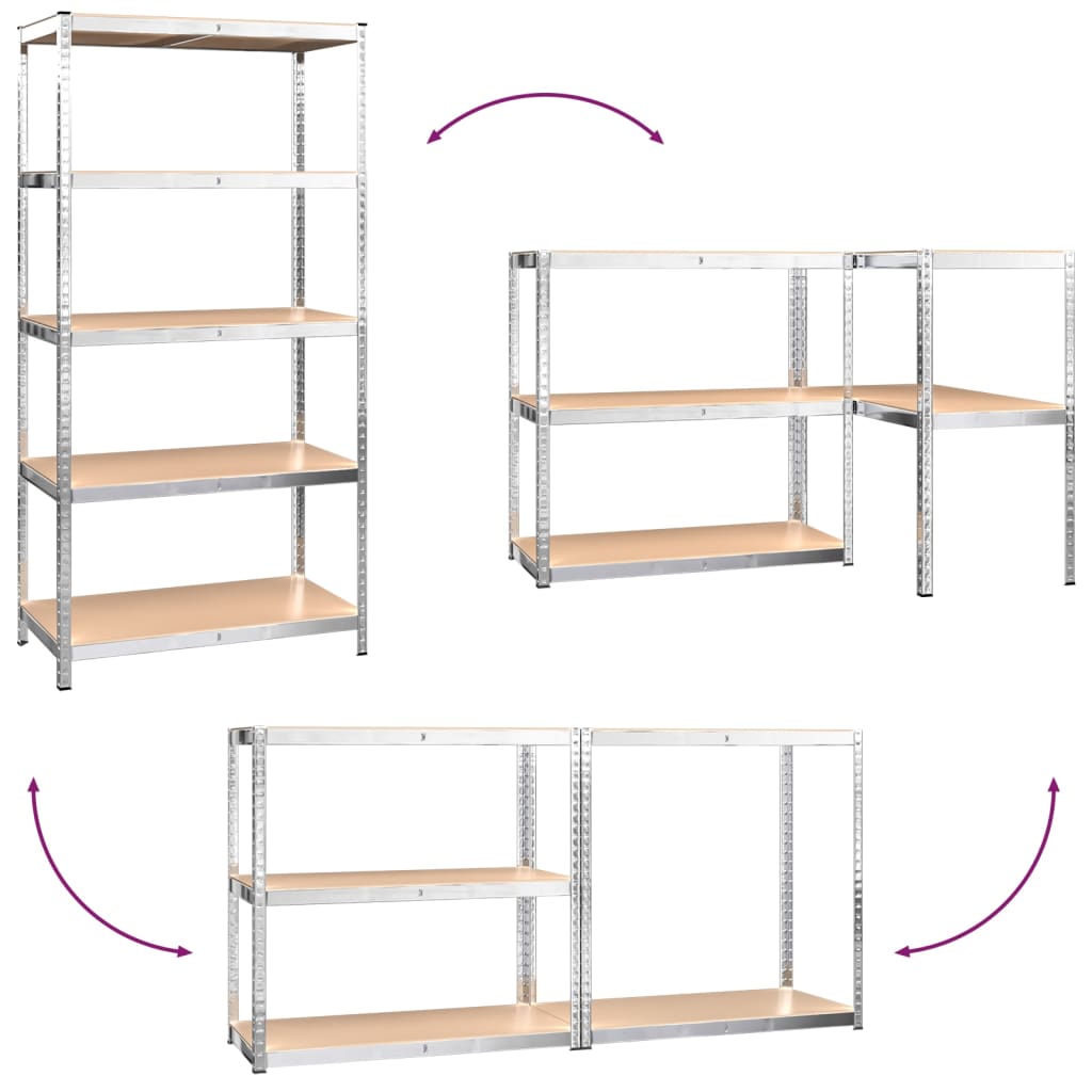 5-Layer Shelves 2 pcs Silver Steel and Engineered Wood