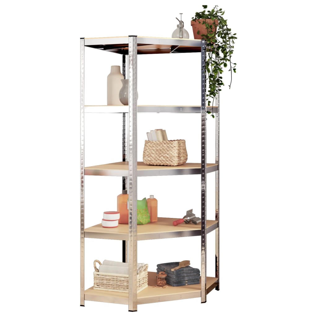 5-Layer Shelves 2 pcs Silver Steel and Engineered Wood