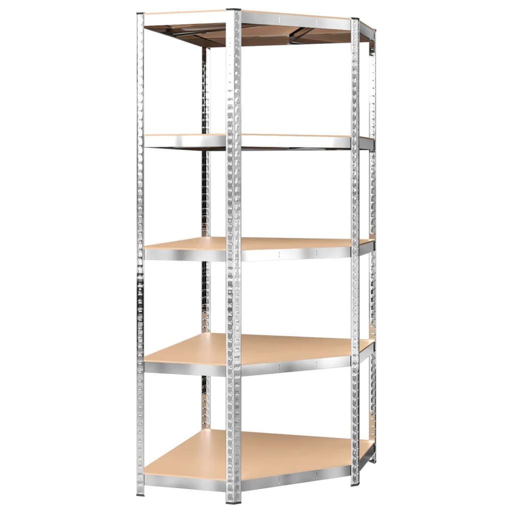 5-Layer Shelves 2 pcs Silver Steel and Engineered Wood