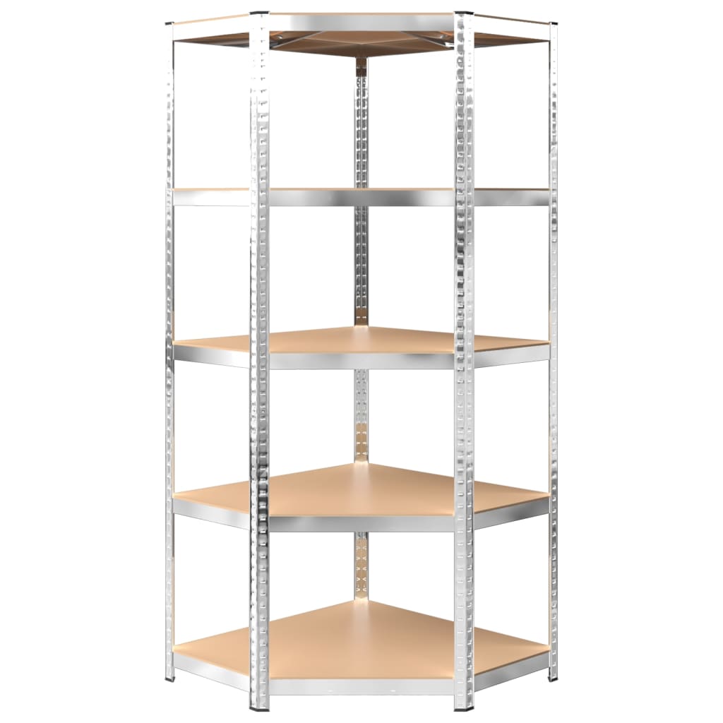 5-Layer Shelves 2 pcs Silver Steel and Engineered Wood