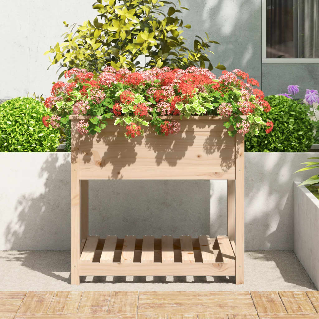 Planter with Shelf 82.5x82.5x81 cm Solid Wood Pine