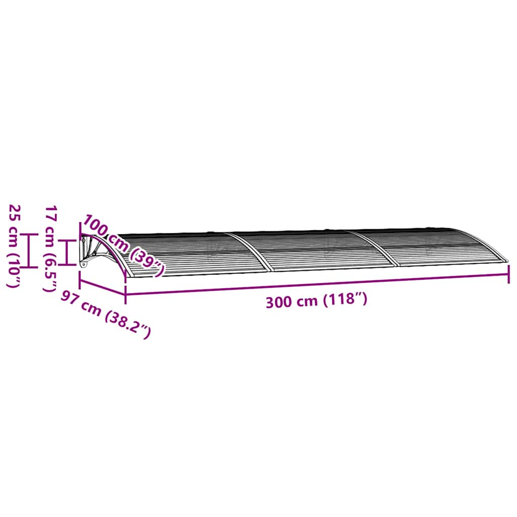 Door Canopy Grey 300x100 cm Polycarbonate