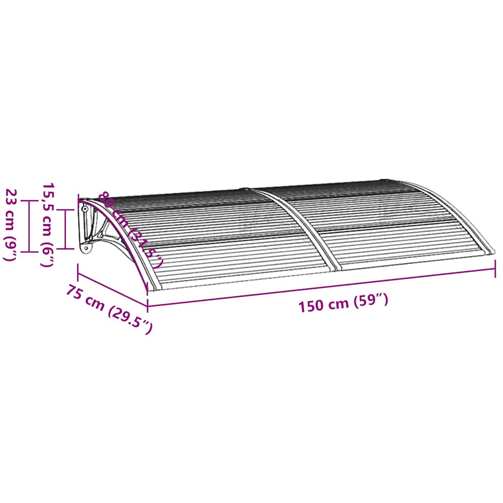 Door Canopy Black 150x75 cm Polycarbonate