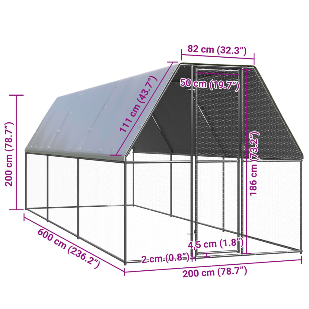 Outdoor Chicken Cage 2x6x2 m Galvanised Steel