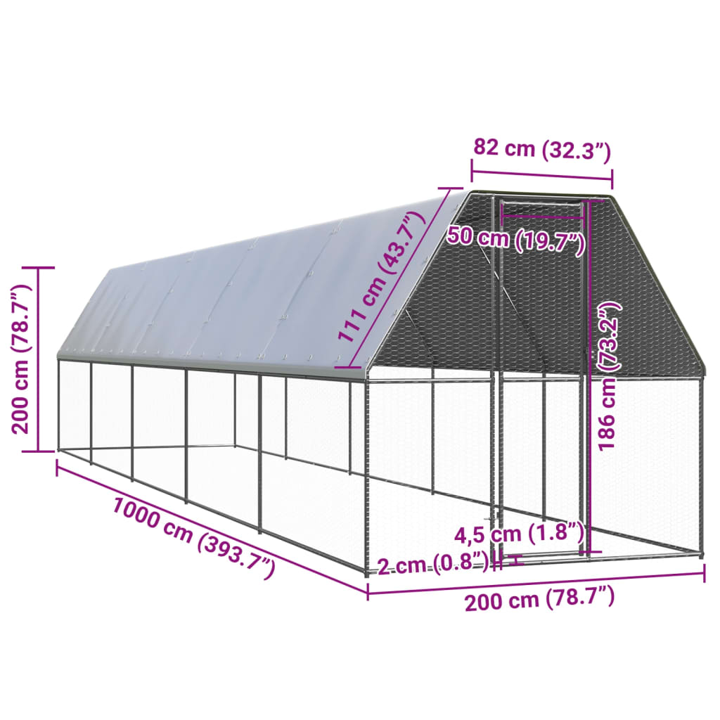 Outdoor Chicken Cage 2x10x2 m Galvanised Steel