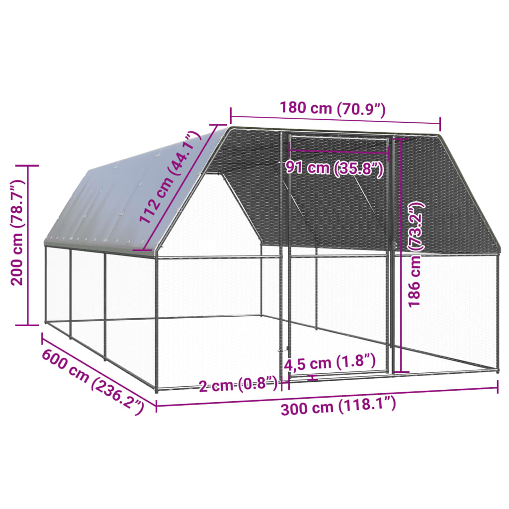 Outdoor Chicken Cage 3x6x2 m Galvanised Steel