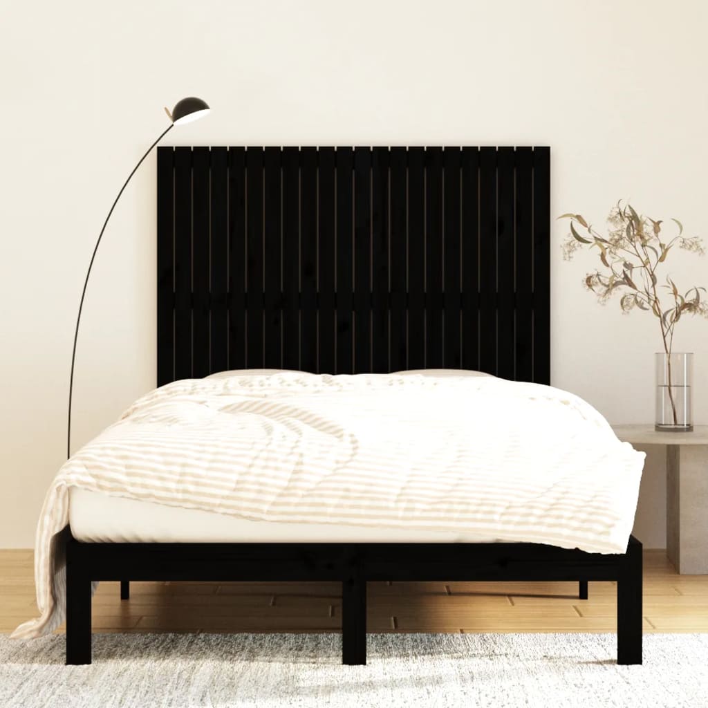 Wall Headboard Black 140 cm Solid Wood Pine