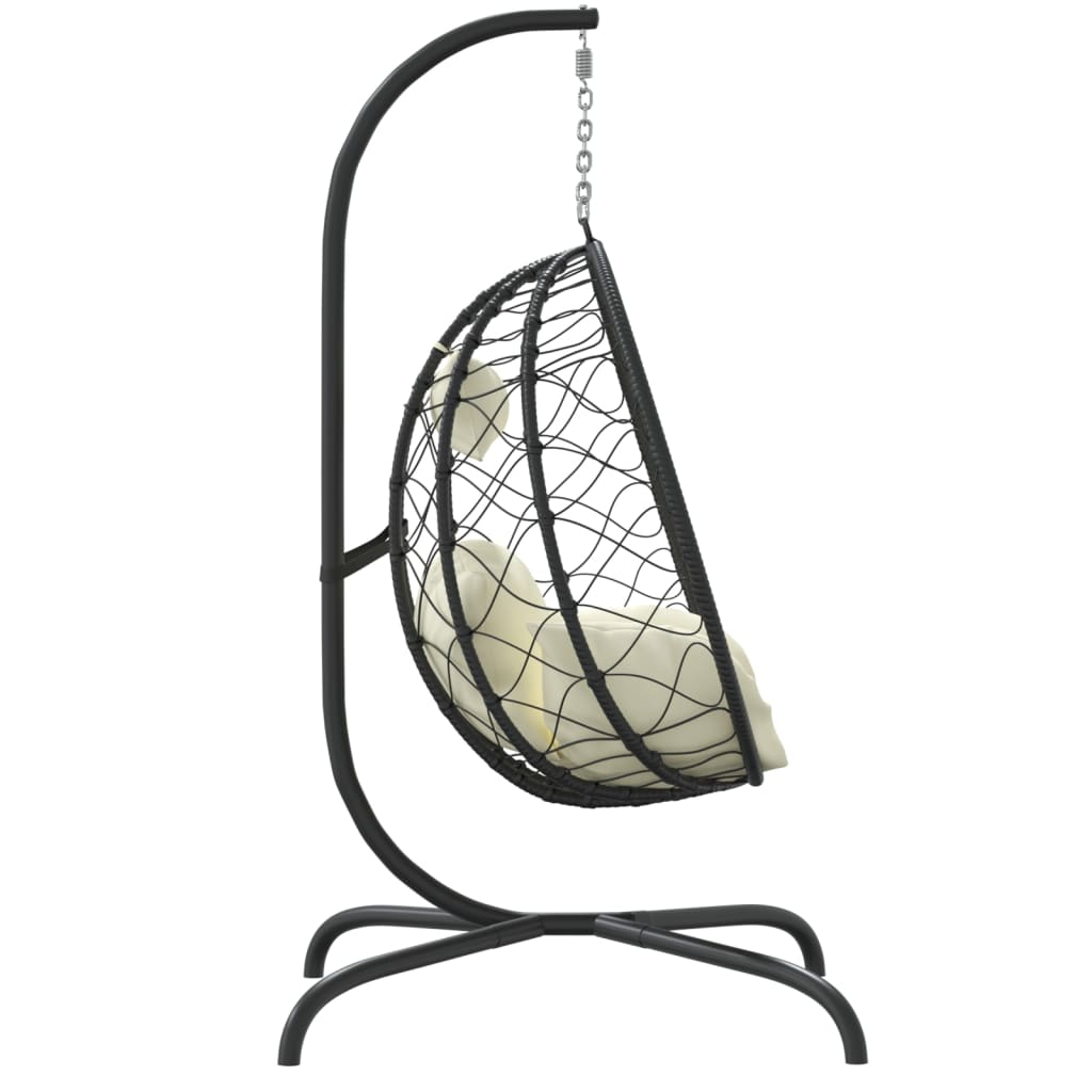 Hanging Egg Chair with Cushion Cream White Poly Rattan&Steel