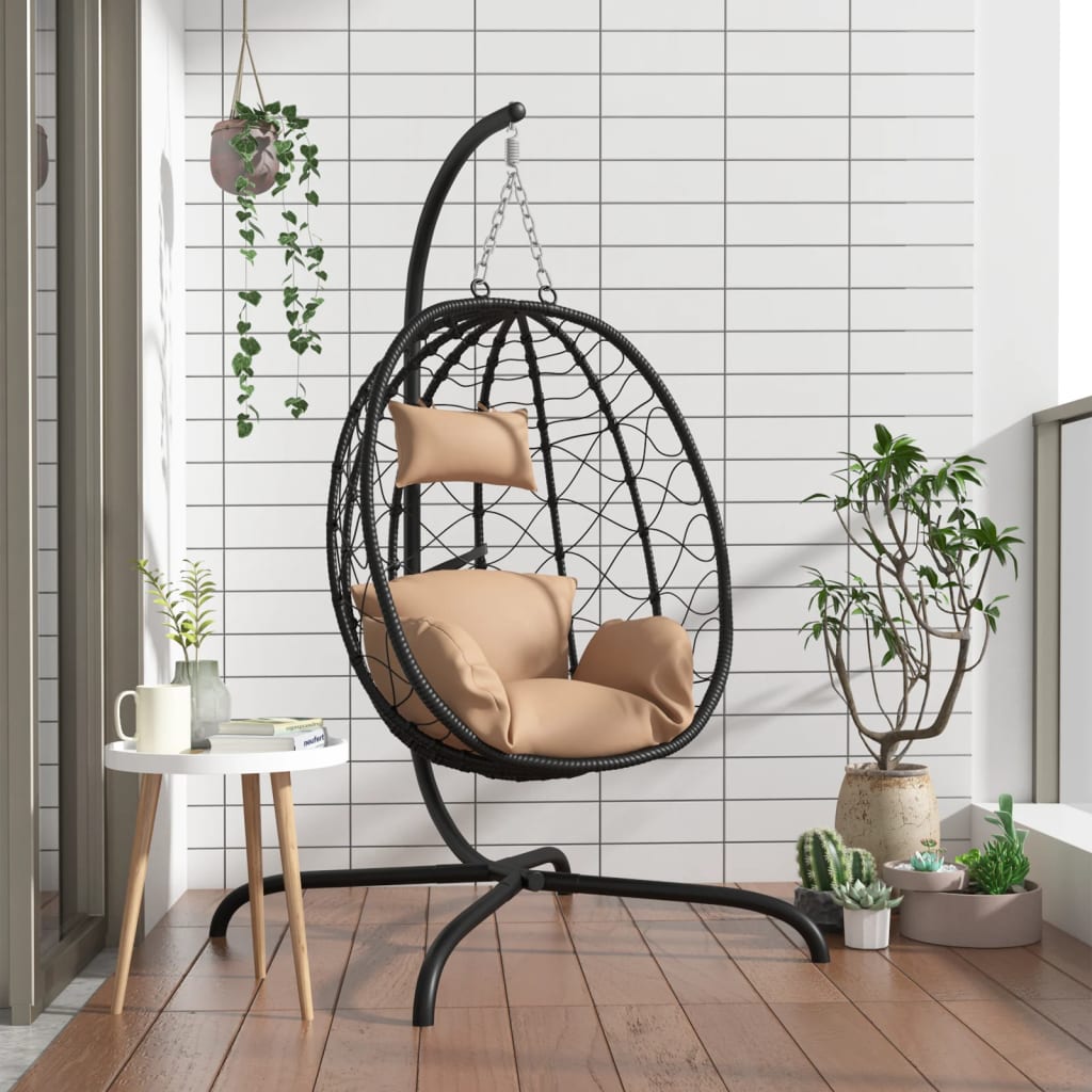 Hanging Egg Chair with Cushion Taupe Poly Rattan&Steel