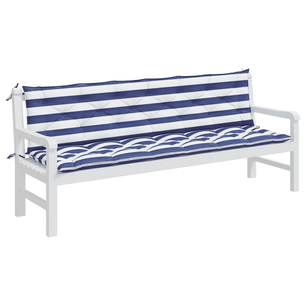 Garden Bench Cushions 2pcs Blue&White Stripe 200x50x7cm Fabric