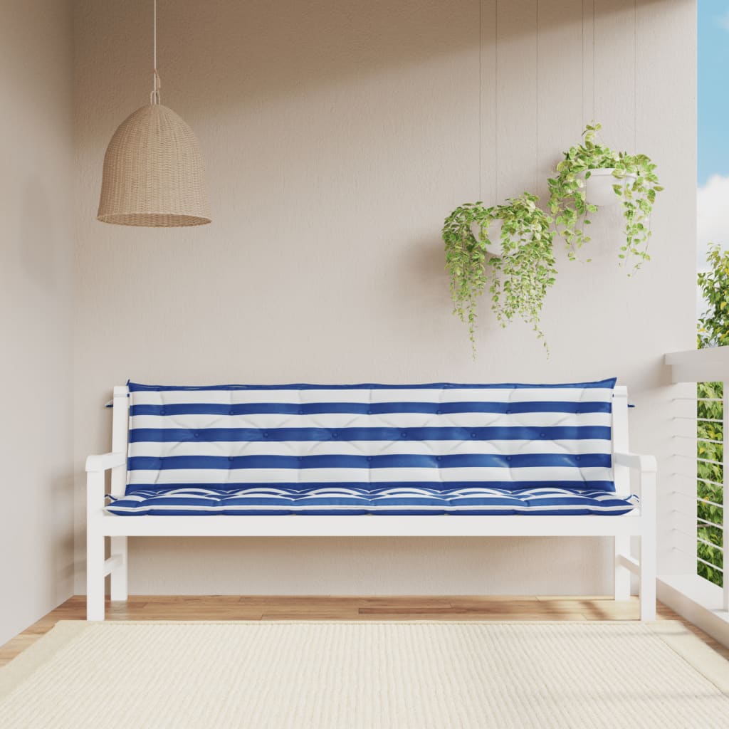 Garden Bench Cushions 2pcs Blue&White Stripe 200x50x7cm Fabric