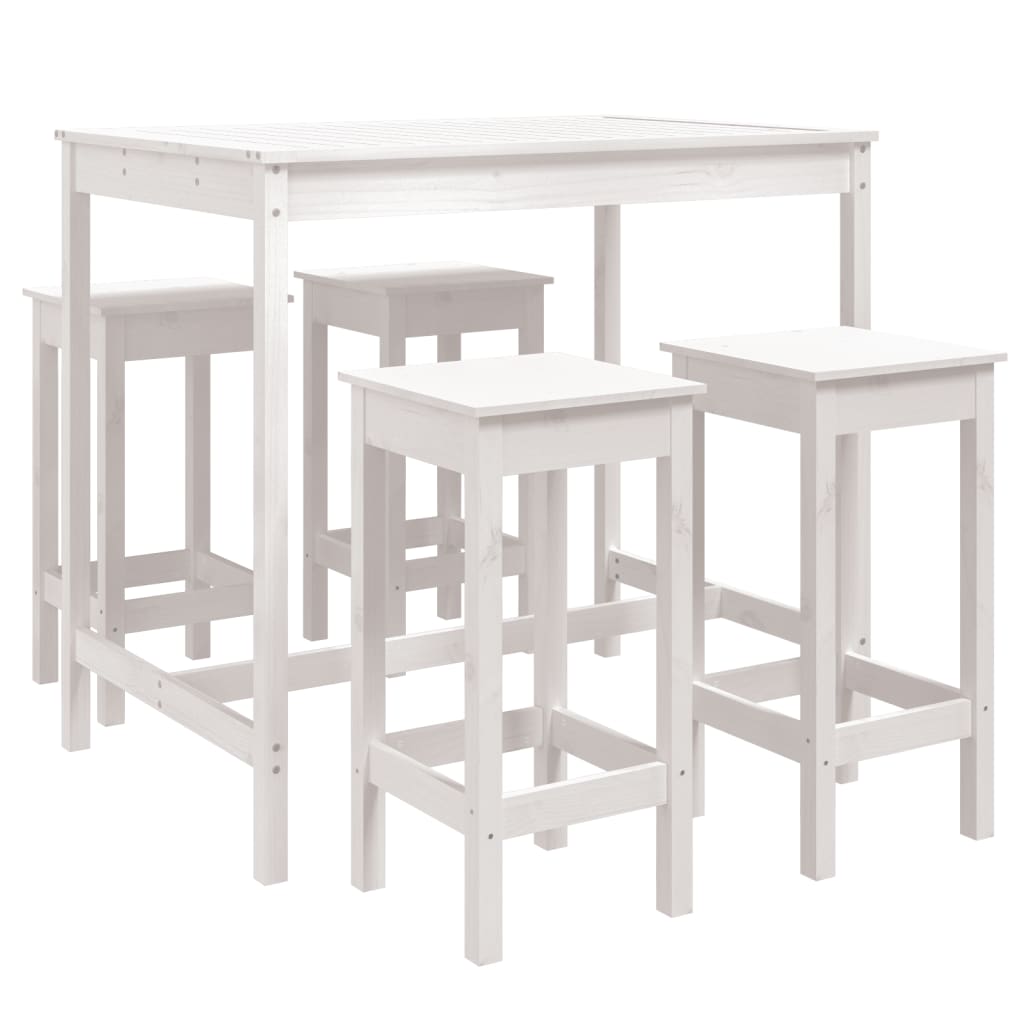 5 Piece Garden Bar Set White Solid Wood Pine