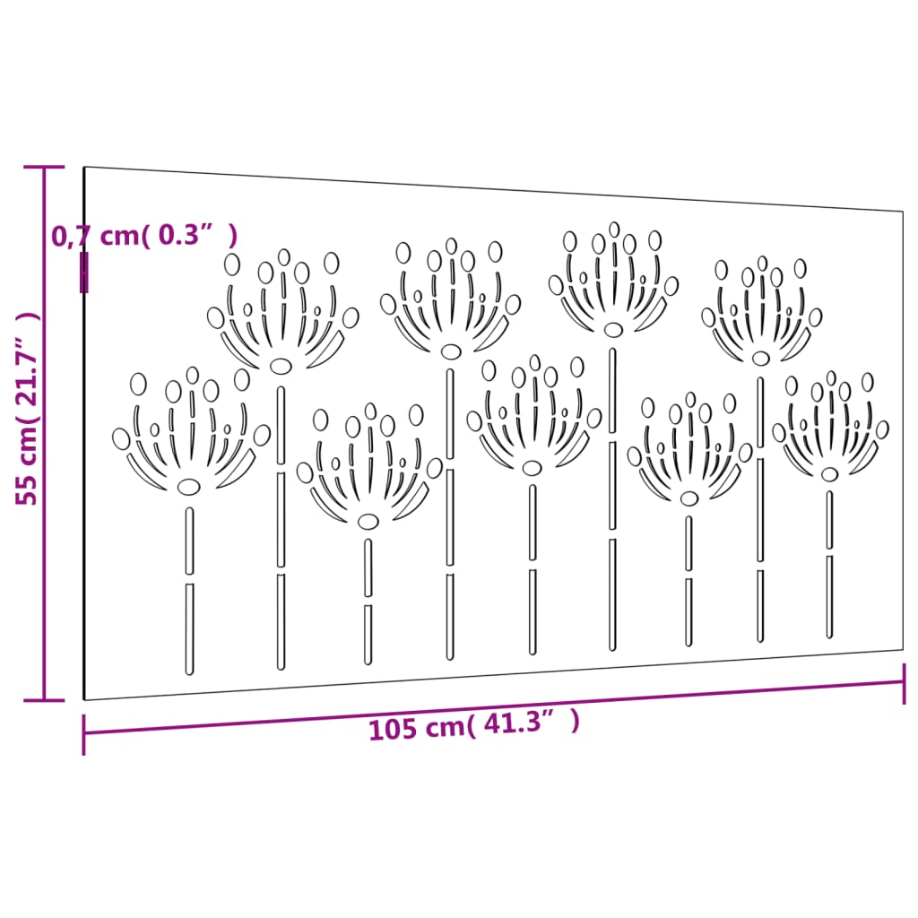 Garden Wall Decoration 105x55 cm Corten Steel Flower Design