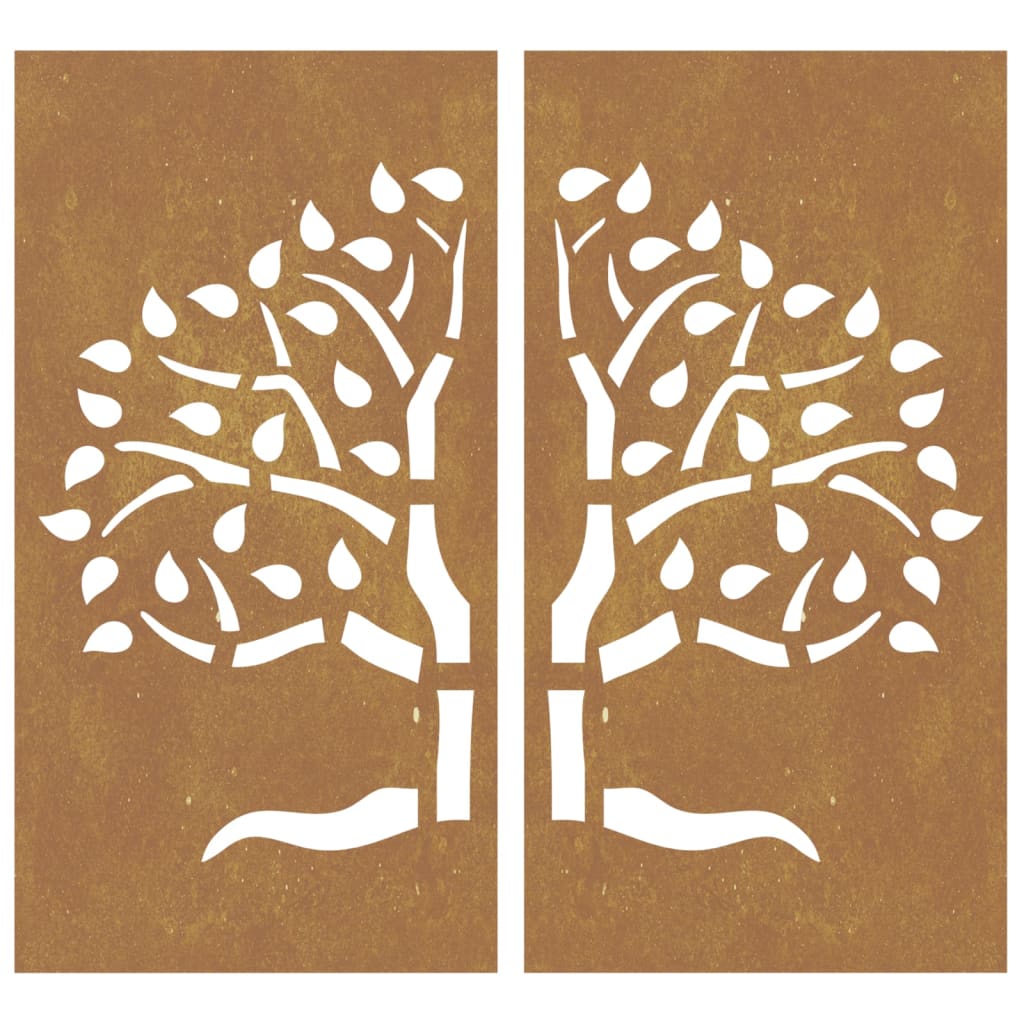 Garden Wall Decorations 2 pcs 105x55 cm Corten Steel Tree Design